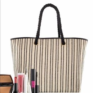 Lancôme “Parisian Glow” Tan & Black Striped Tote Bag with Rope Handles